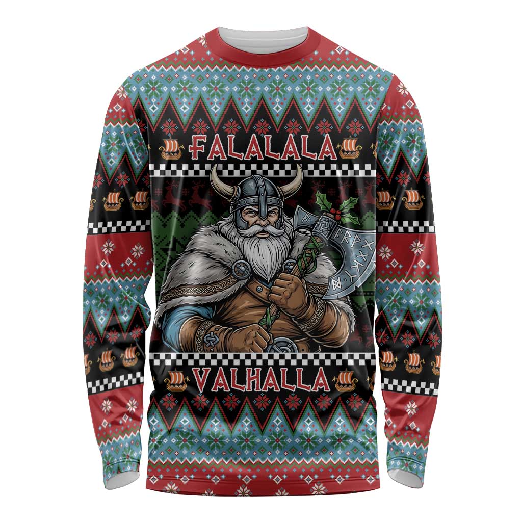 Vikings Christmas Long Sleeve Shirt Warrior Santa - Wonder Print Shop