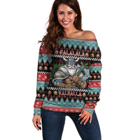 Vikings Christmas Off Shoulder Sweater Warrior Santa - Wonder Print Shop