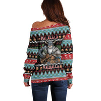 Vikings Christmas Off Shoulder Sweater Warrior Santa - Wonder Print Shop