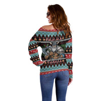 Vikings Christmas Off Shoulder Sweater Warrior Santa - Wonder Print Shop