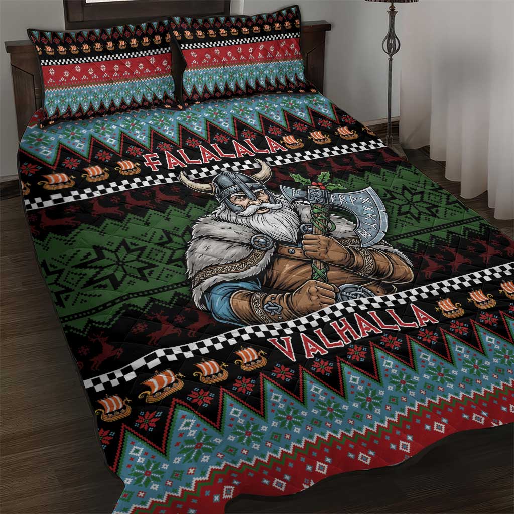 Vikings Christmas Quilt Bed Set Warrior Santa - Wonder Print Shop