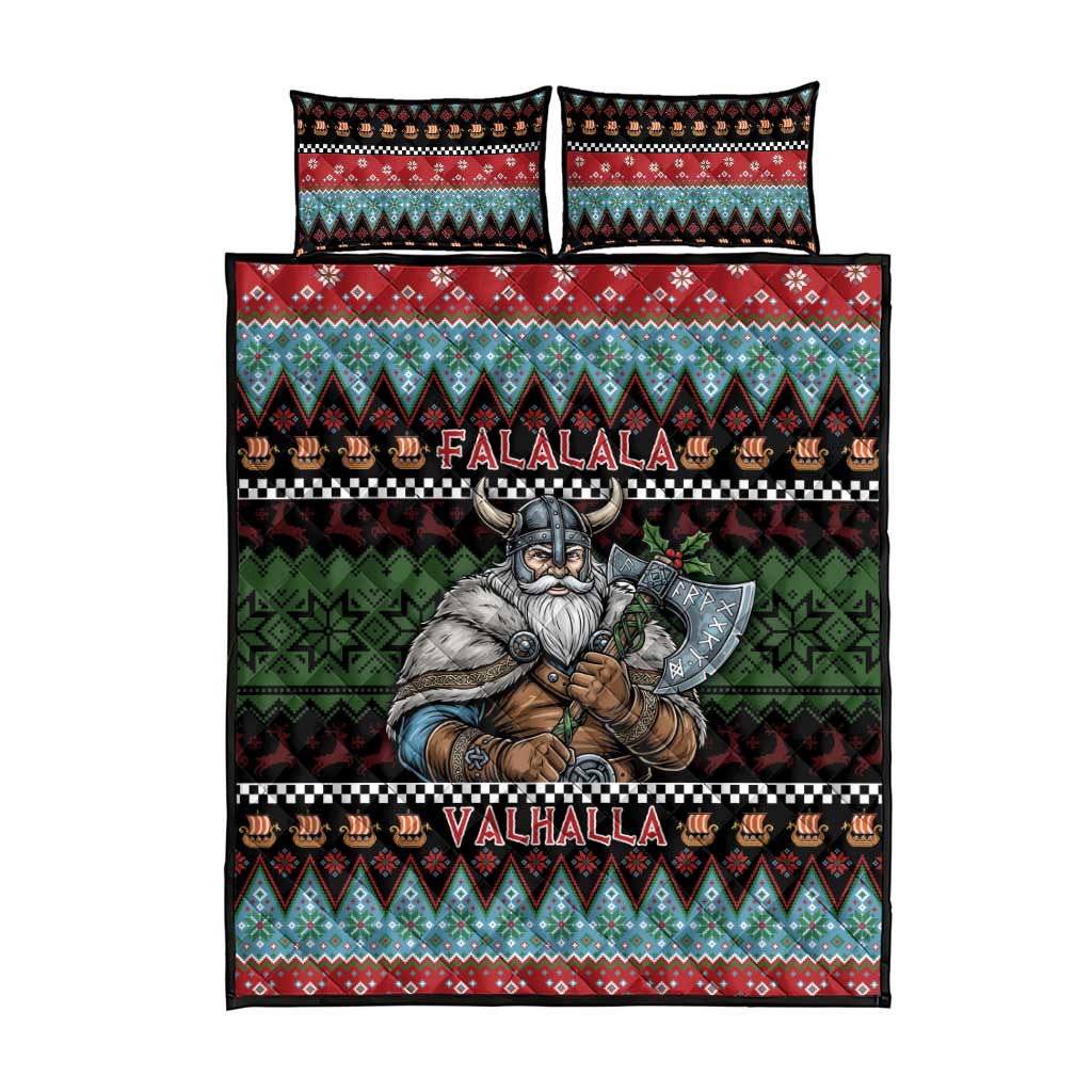 Vikings Christmas Quilt Bed Set Warrior Santa - Wonder Print Shop