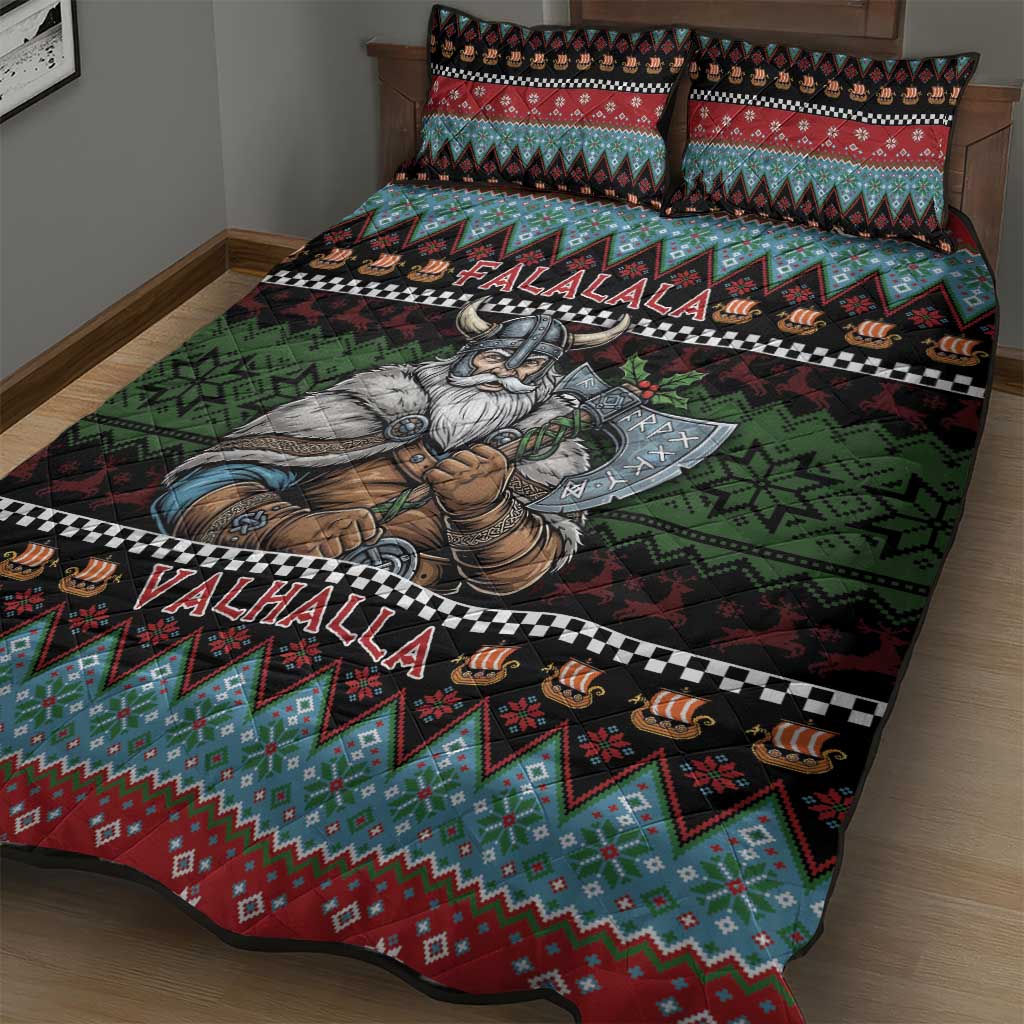 Vikings Christmas Quilt Bed Set Warrior Santa - Wonder Print Shop