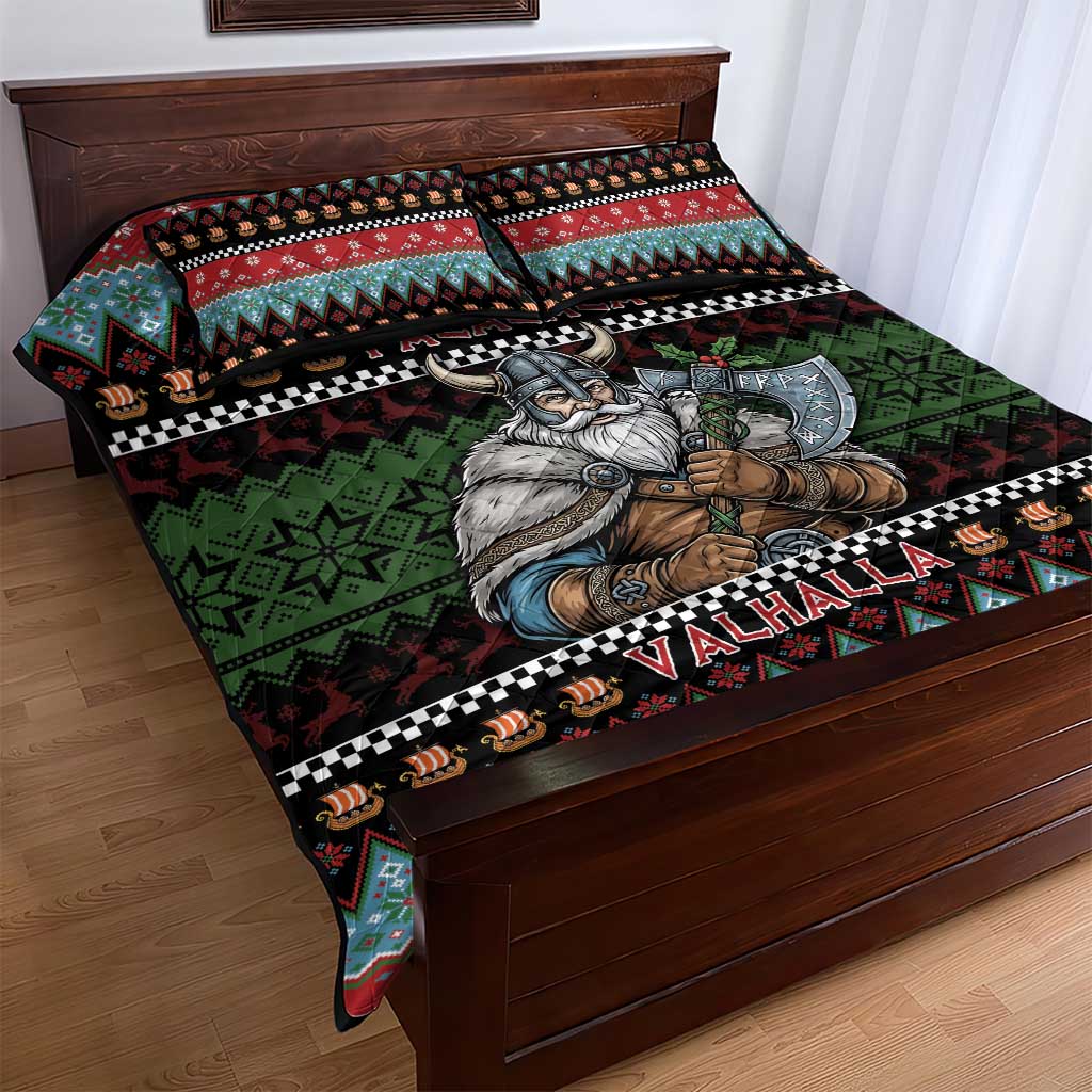 Vikings Christmas Quilt Bed Set Warrior Santa - Wonder Print Shop
