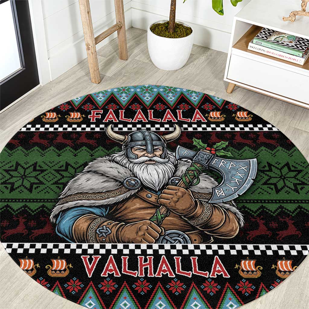 Vikings Christmas Round Carpet Warrior Santa - Wonder Print Shop