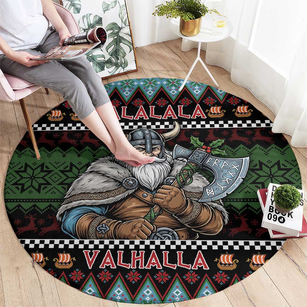 Vikings Christmas Round Carpet Warrior Santa - Wonder Print Shop