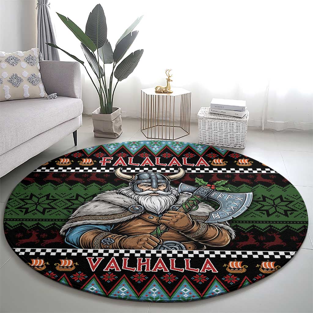 Vikings Christmas Round Carpet Warrior Santa - Wonder Print Shop