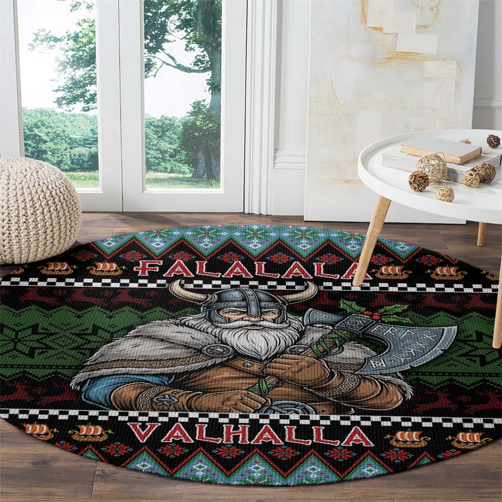 Vikings Christmas Round Carpet Warrior Santa - Wonder Print Shop