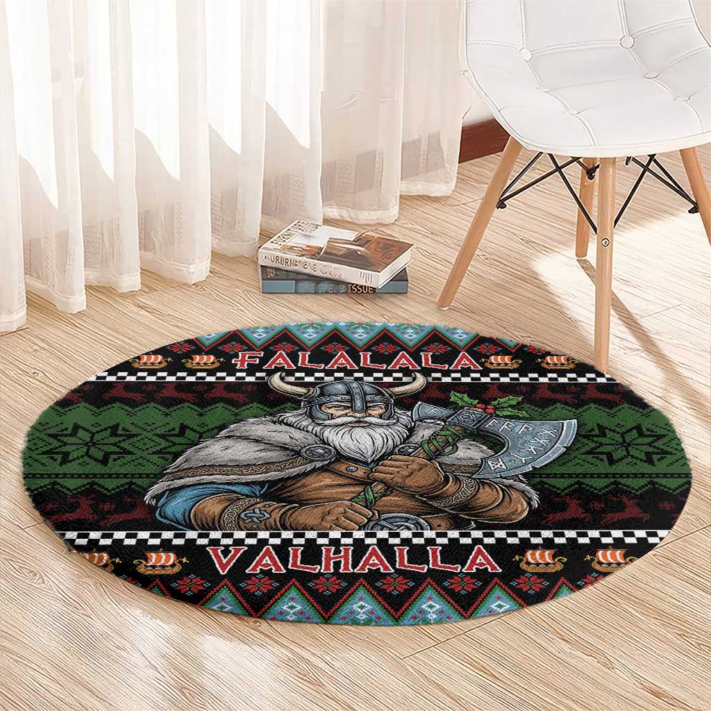 Vikings Christmas Round Carpet Warrior Santa - Wonder Print Shop
