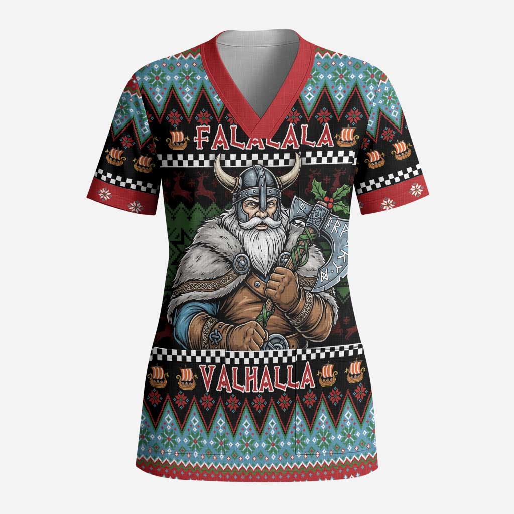 Vikings Christmas Scrub Top Warrior Santa - Wonder Print Shop