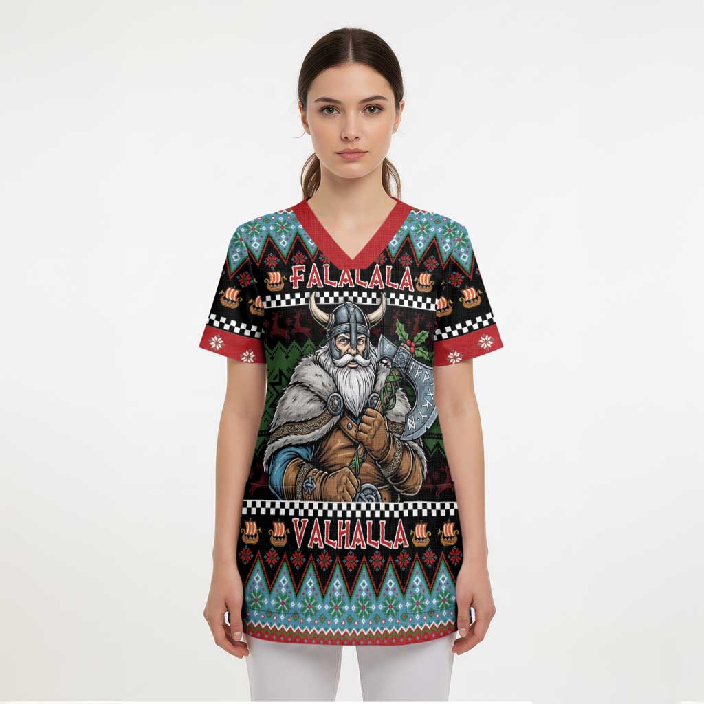 Vikings Christmas Scrub Top Warrior Santa - Wonder Print Shop