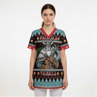 Vikings Christmas Scrub Top Warrior Santa - Wonder Print Shop