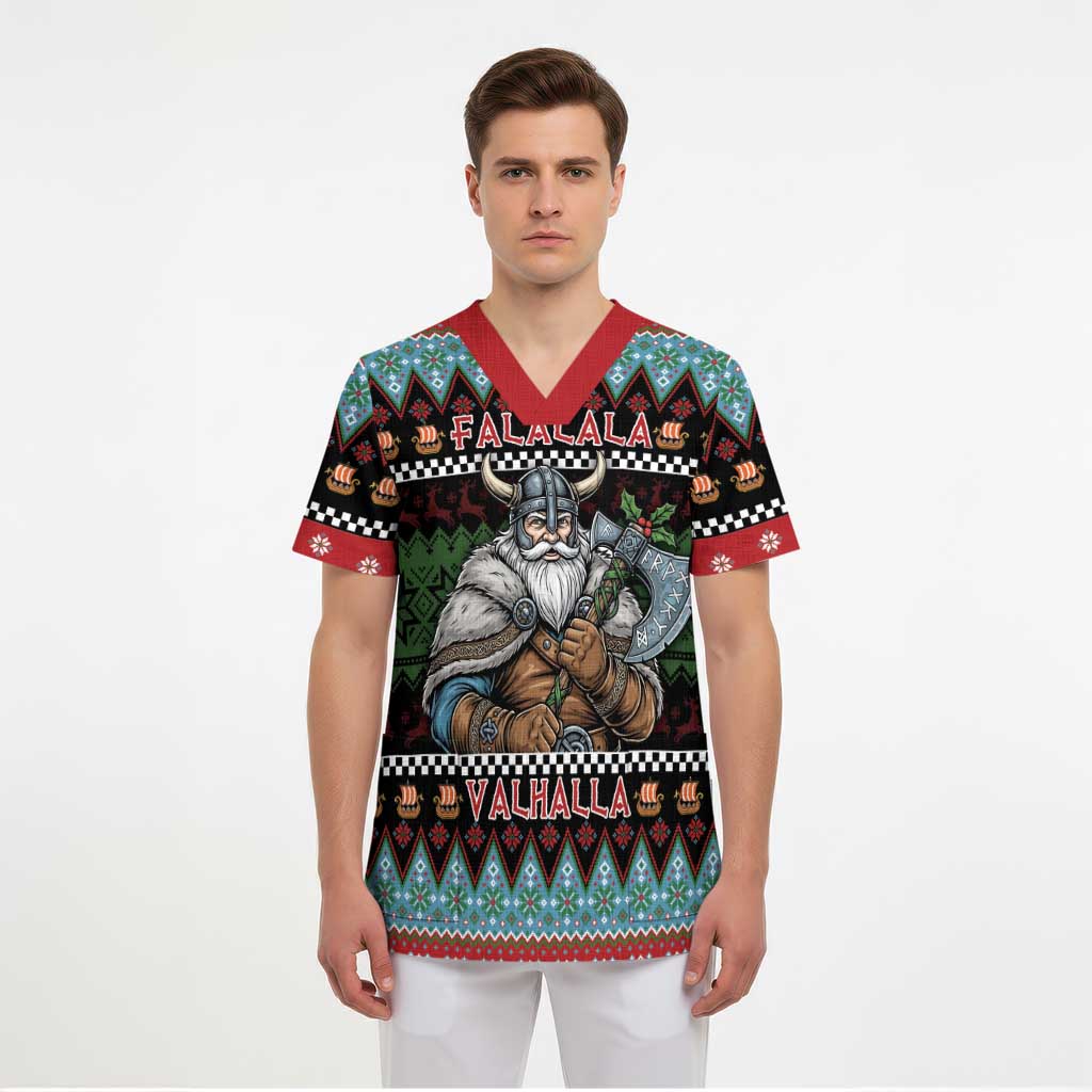 Vikings Christmas Scrub Top Warrior Santa - Wonder Print Shop