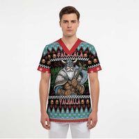 Vikings Christmas Scrub Top Warrior Santa - Wonder Print Shop