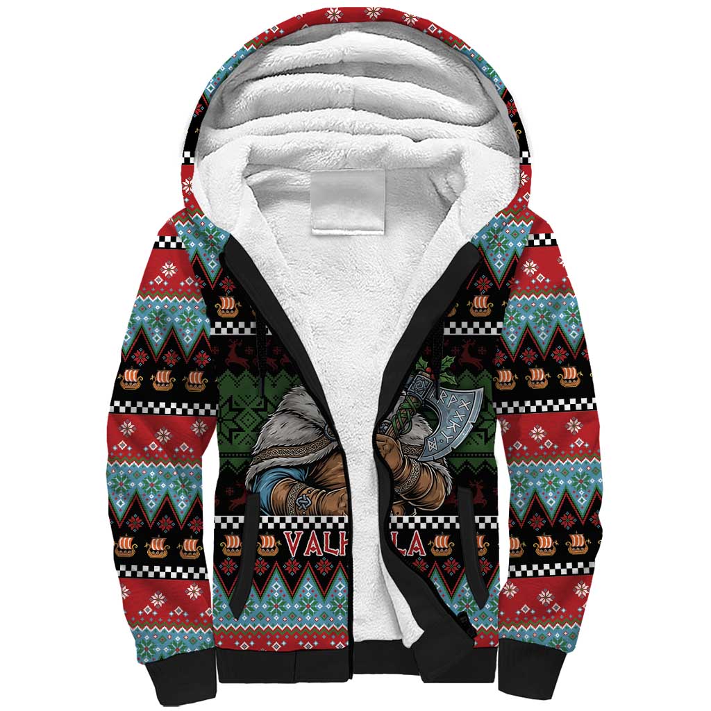 Vikings Christmas Sherpa Hoodie Warrior Santa - Wonder Print Shop