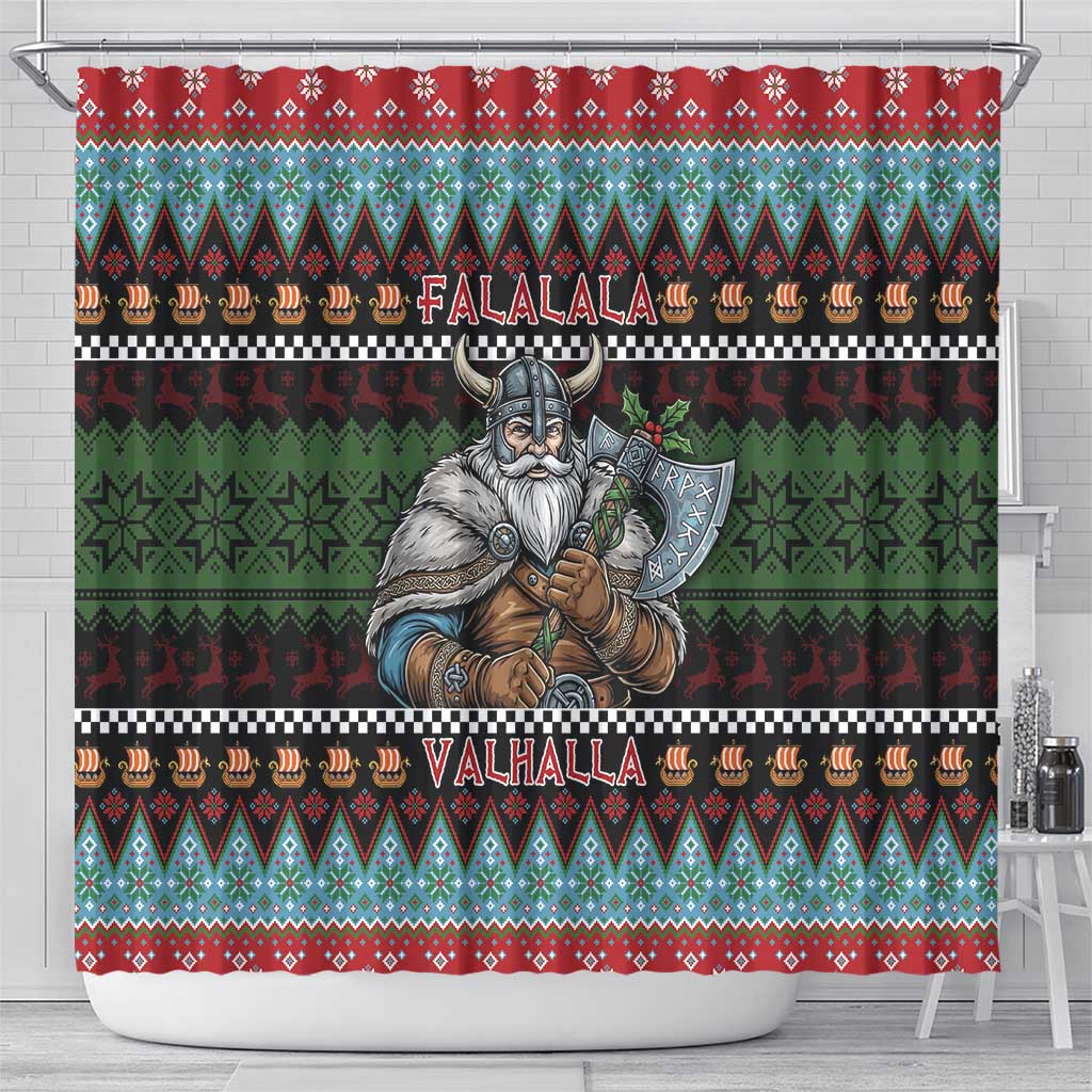 Vikings Christmas Shower Curtain Warrior Santa - Wonder Print Shop