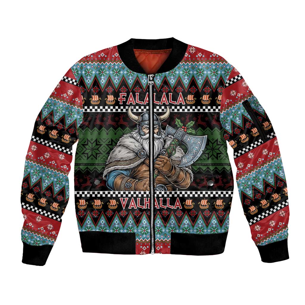 Vikings Christmas Sleeve Zip Bomber Jacket Warrior Santa - Wonder Print Shop