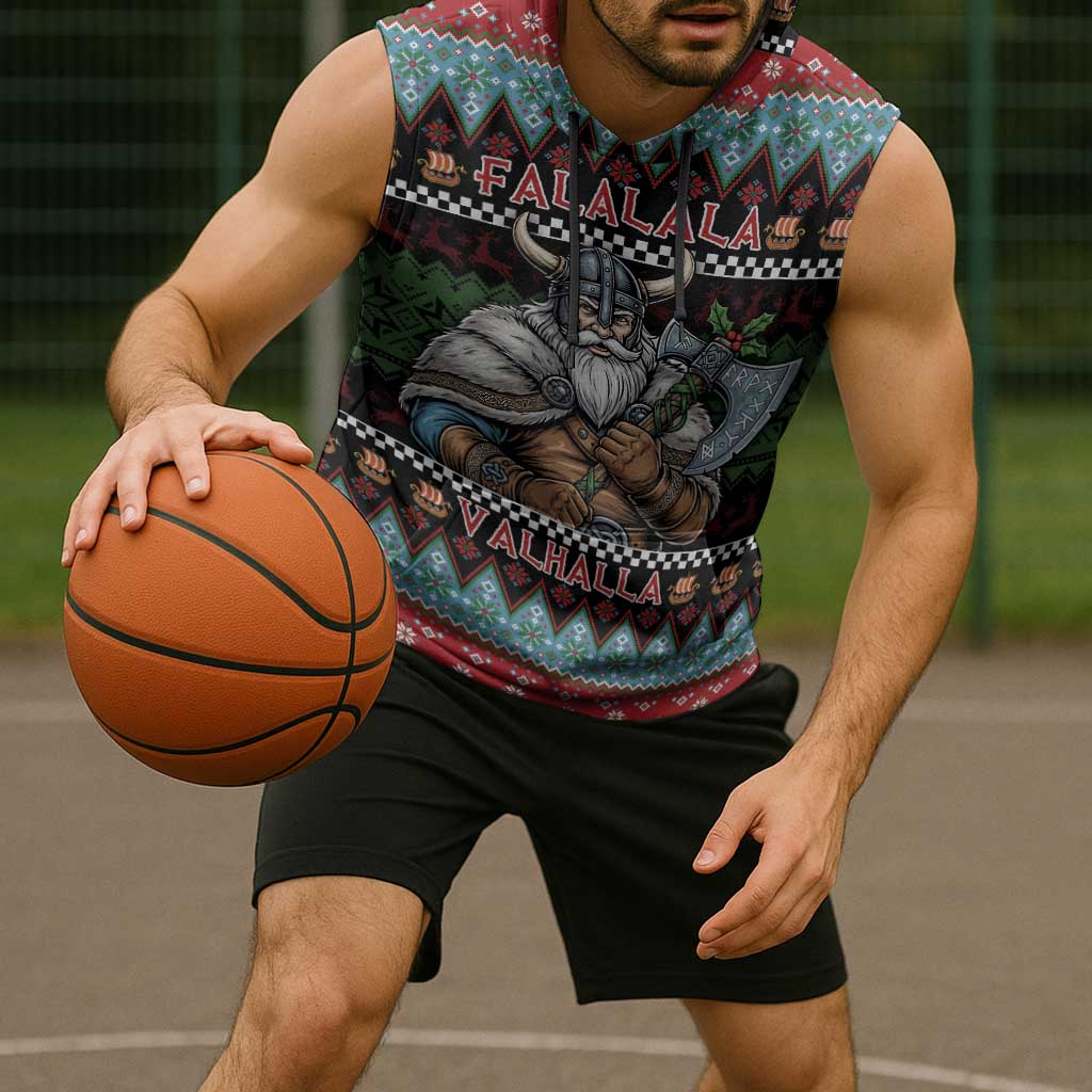 Vikings Christmas Sleeveless Hoodie Warrior Santa - Wonder Print Shop