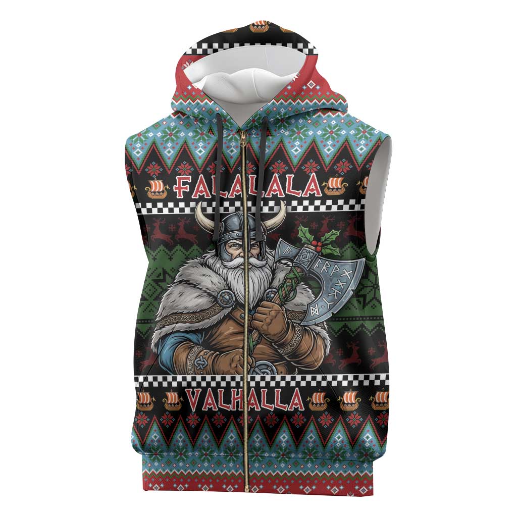 Vikings Christmas Sleeveless Zip Hoodie Warrior Santa - Wonder Print Shop