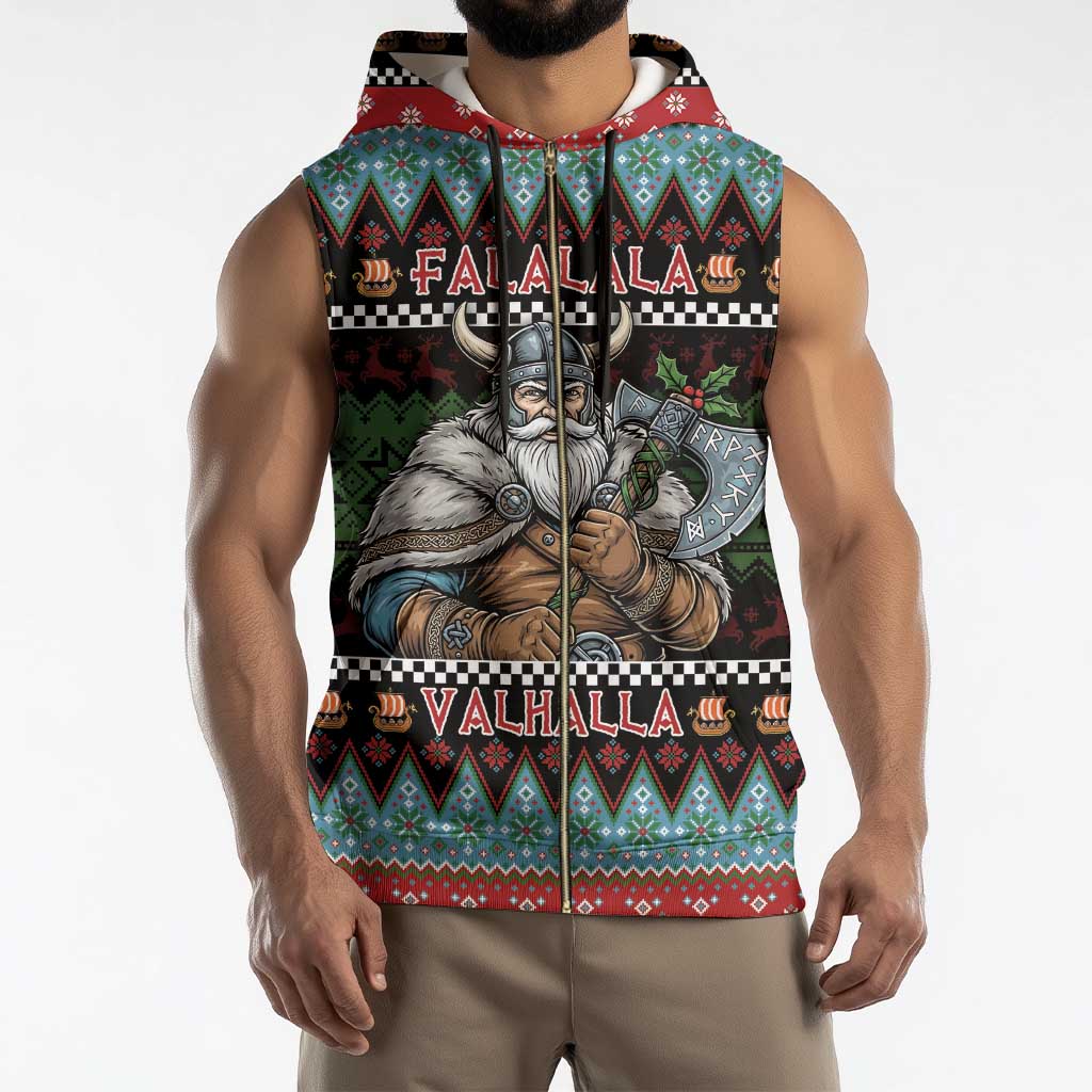 Vikings Christmas Sleeveless Zip Hoodie Warrior Santa - Wonder Print Shop