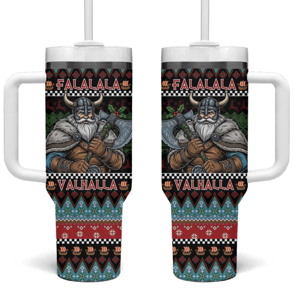 Vikings Christmas Tumbler With Handle Warrior Santa - Wonder Print Shop