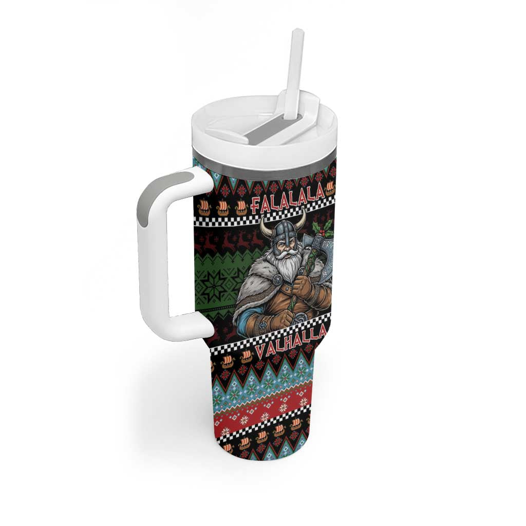 Vikings Christmas Tumbler With Handle Warrior Santa - Wonder Print Shop