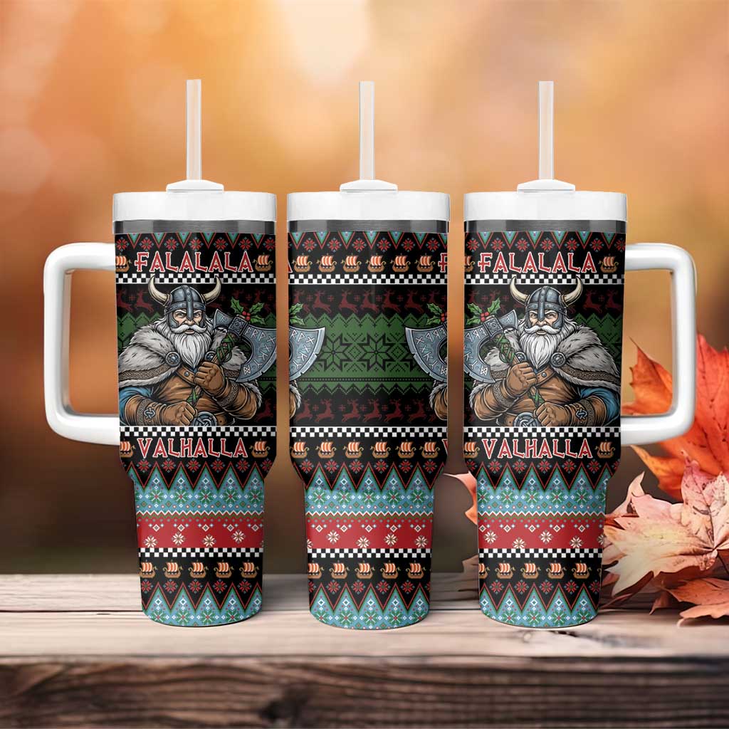 Vikings Christmas Tumbler With Handle Warrior Santa - Wonder Print Shop