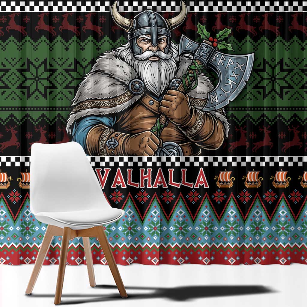 Vikings Christmas Window Curtain Warrior Santa - Wonder Print Shop