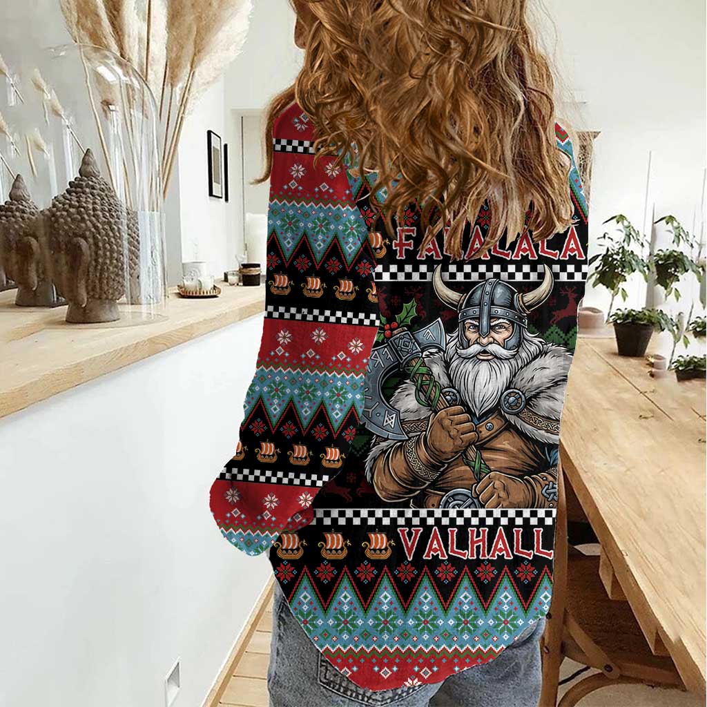 Vikings Christmas Women Casual Shirt Warrior Santa - Wonder Print Shop