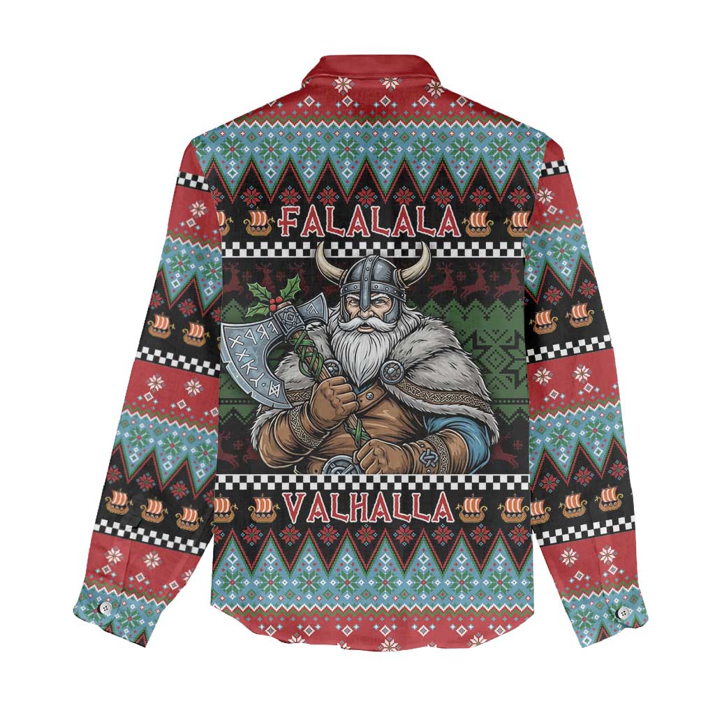 Vikings Christmas Women Casual Shirt Warrior Santa - Wonder Print Shop