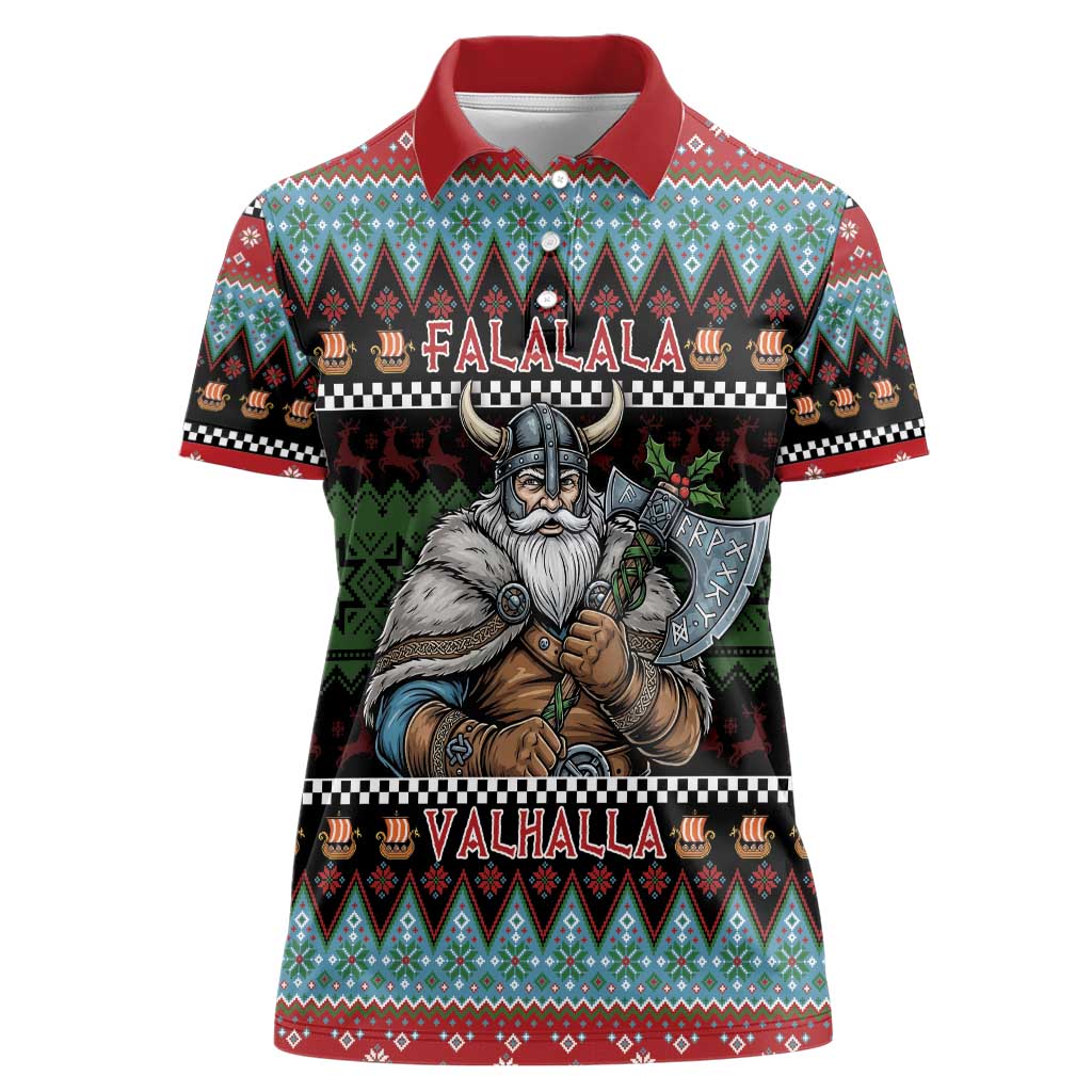 Vikings Christmas Women Polo Shirt Warrior Santa - Wonder Print Shop