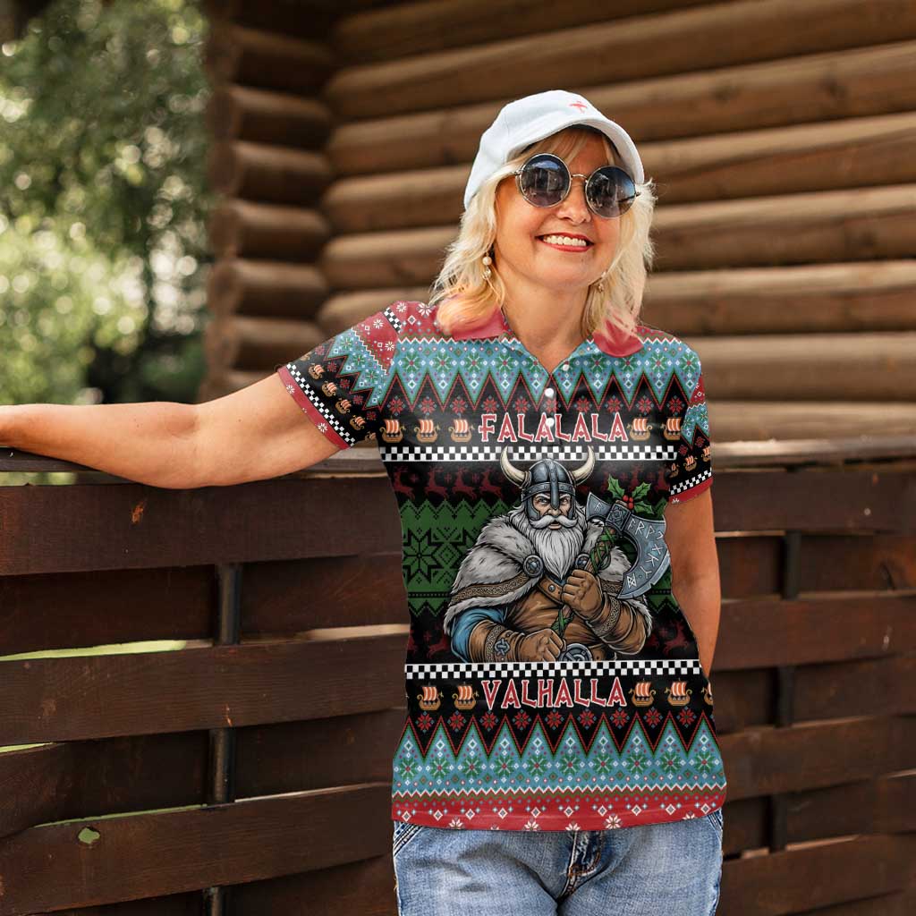 Vikings Christmas Women Polo Shirt Warrior Santa - Wonder Print Shop