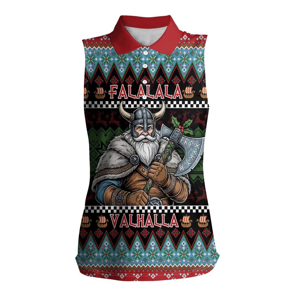 Vikings Christmas Women Sleeveless Polo Shirt Warrior Santa - Wonder Print Shop
