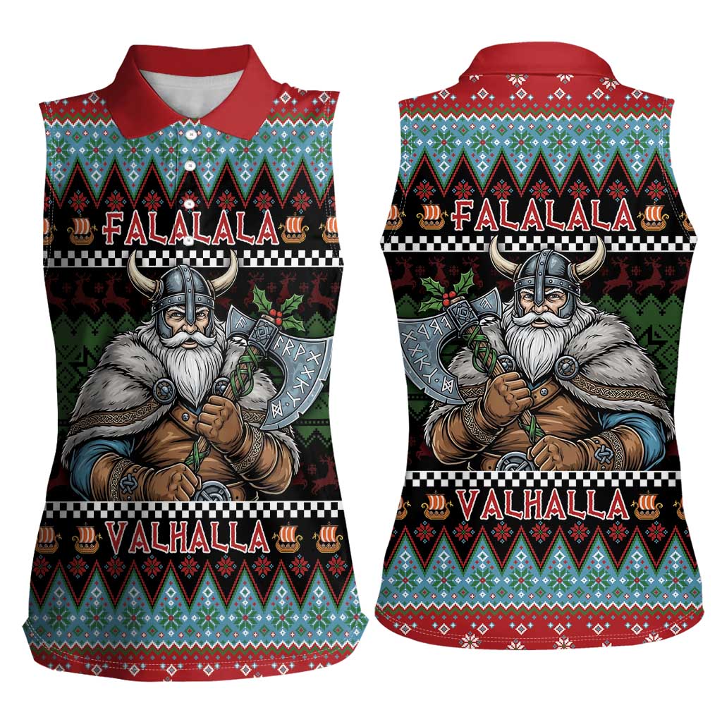Vikings Christmas Women Sleeveless Polo Shirt Warrior Santa - Wonder Print Shop