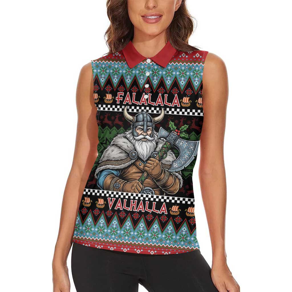 Vikings Christmas Women Sleeveless Polo Shirt Warrior Santa - Wonder Print Shop
