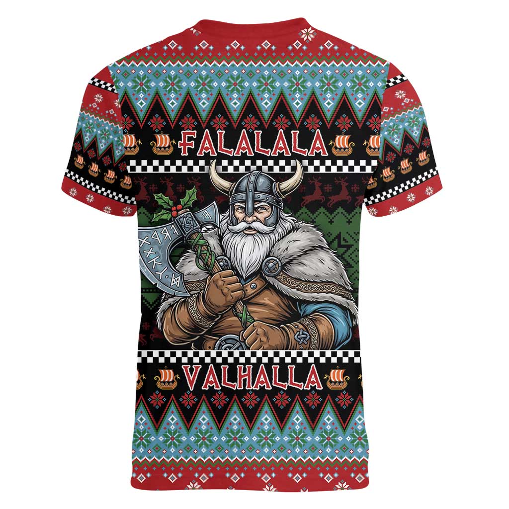 Vikings Christmas Women V-Neck T-Shirt Warrior Santa - Wonder Print Shop