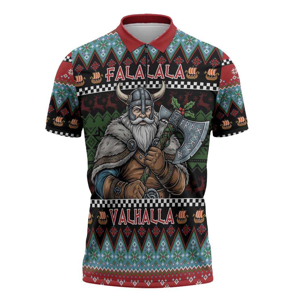 Vikings Christmas Zipper Polo Shirt Warrior Santa - Wonder Print Shop