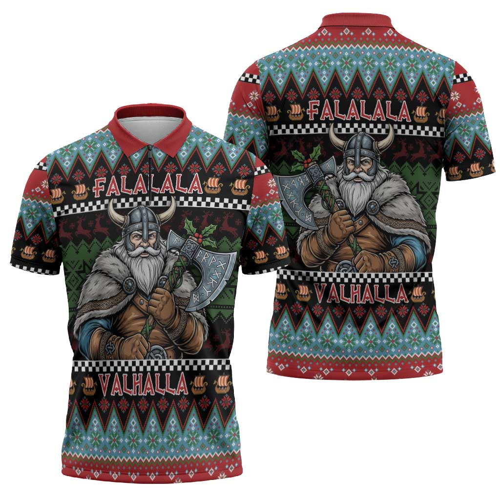 Vikings Christmas Zipper Polo Shirt Warrior Santa - Wonder Print Shop