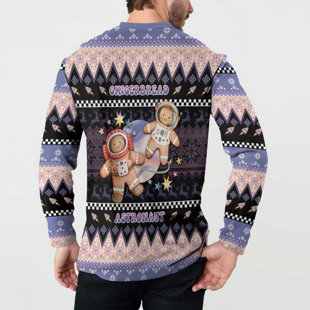 Astronaut Christmas Button Sweatshirt Gingerbread In Space - Wonder Print Shop