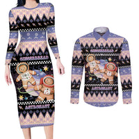 Astronaut Christmas Couples Matching Long Sleeve Bodycon Dress and Long Sleeve Button Shirt Gingerbread In Space - Wonder Print Shop
