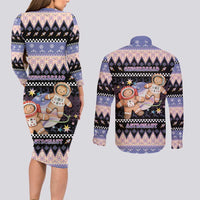 Astronaut Christmas Couples Matching Long Sleeve Bodycon Dress and Long Sleeve Button Shirt Gingerbread In Space - Wonder Print Shop