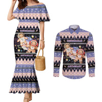 Astronaut Christmas Couples Matching Mermaid Dress and Long Sleeve Button Shirt Gingerbread In Space - Wonder Print Shop