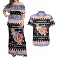 Astronaut Christmas Couples Matching Off Shoulder Maxi Dress and Hawaiian Shirt Gingerbread In Space - Wonder Print Shop
