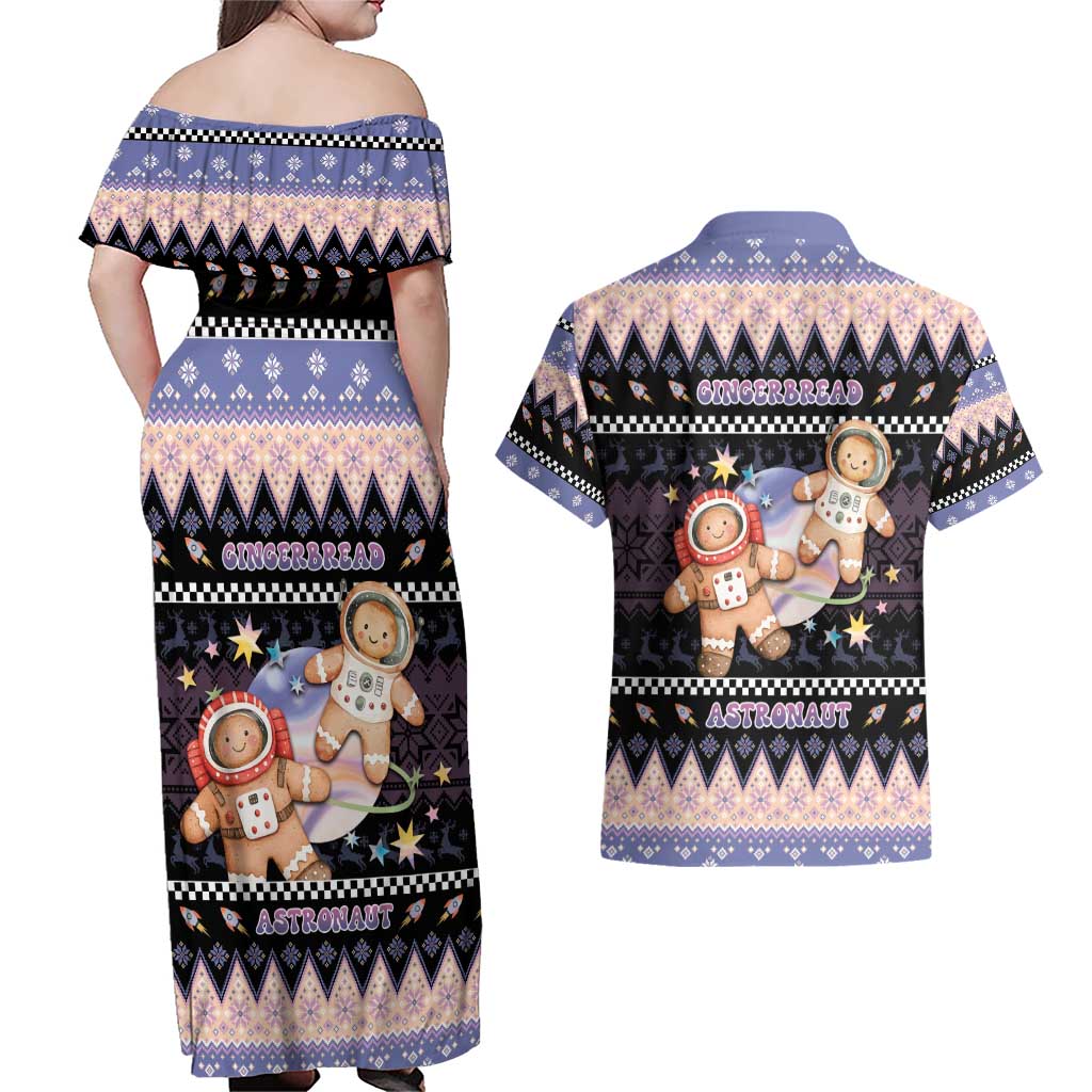 Astronaut Christmas Couples Matching Off Shoulder Maxi Dress and Hawaiian Shirt Gingerbread In Space - Wonder Print Shop