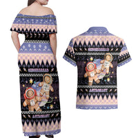 Astronaut Christmas Couples Matching Off Shoulder Maxi Dress and Hawaiian Shirt Gingerbread In Space - Wonder Print Shop