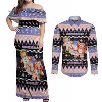 Astronaut Christmas Couples Matching Off Shoulder Maxi Dress and Long Sleeve Button Shirt Gingerbread In Space - Wonder Print Shop