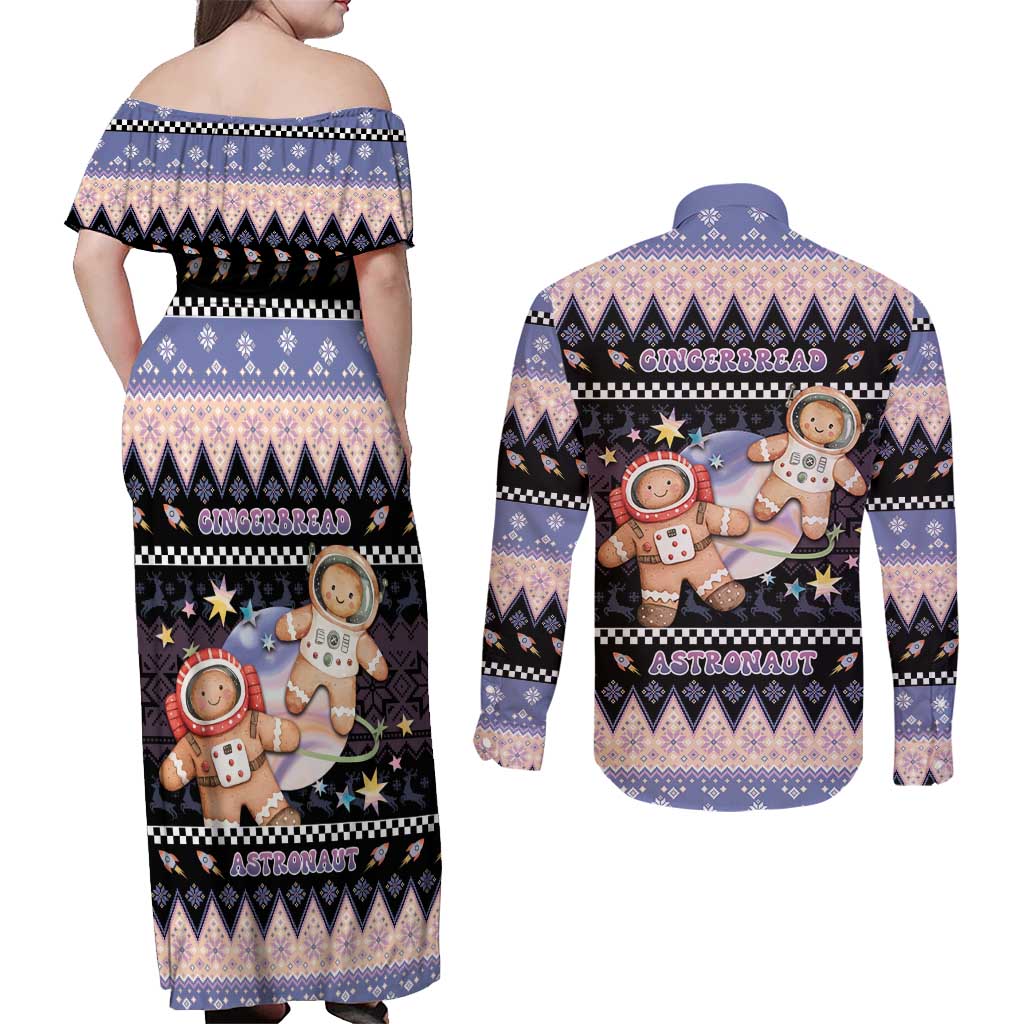 Astronaut Christmas Couples Matching Off Shoulder Maxi Dress and Long Sleeve Button Shirt Gingerbread In Space - Wonder Print Shop