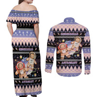 Astronaut Christmas Couples Matching Off Shoulder Maxi Dress and Long Sleeve Button Shirt Gingerbread In Space - Wonder Print Shop