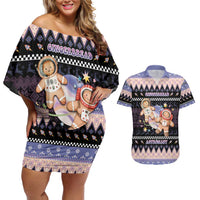 Astronaut Christmas Couples Matching Off Shoulder Short Dress and Hawaiian Shirt Gingerbread In Space - Wonder Print Shop