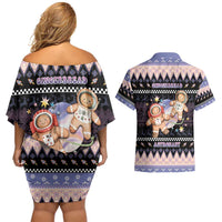 Astronaut Christmas Couples Matching Off Shoulder Short Dress and Hawaiian Shirt Gingerbread In Space - Wonder Print Shop